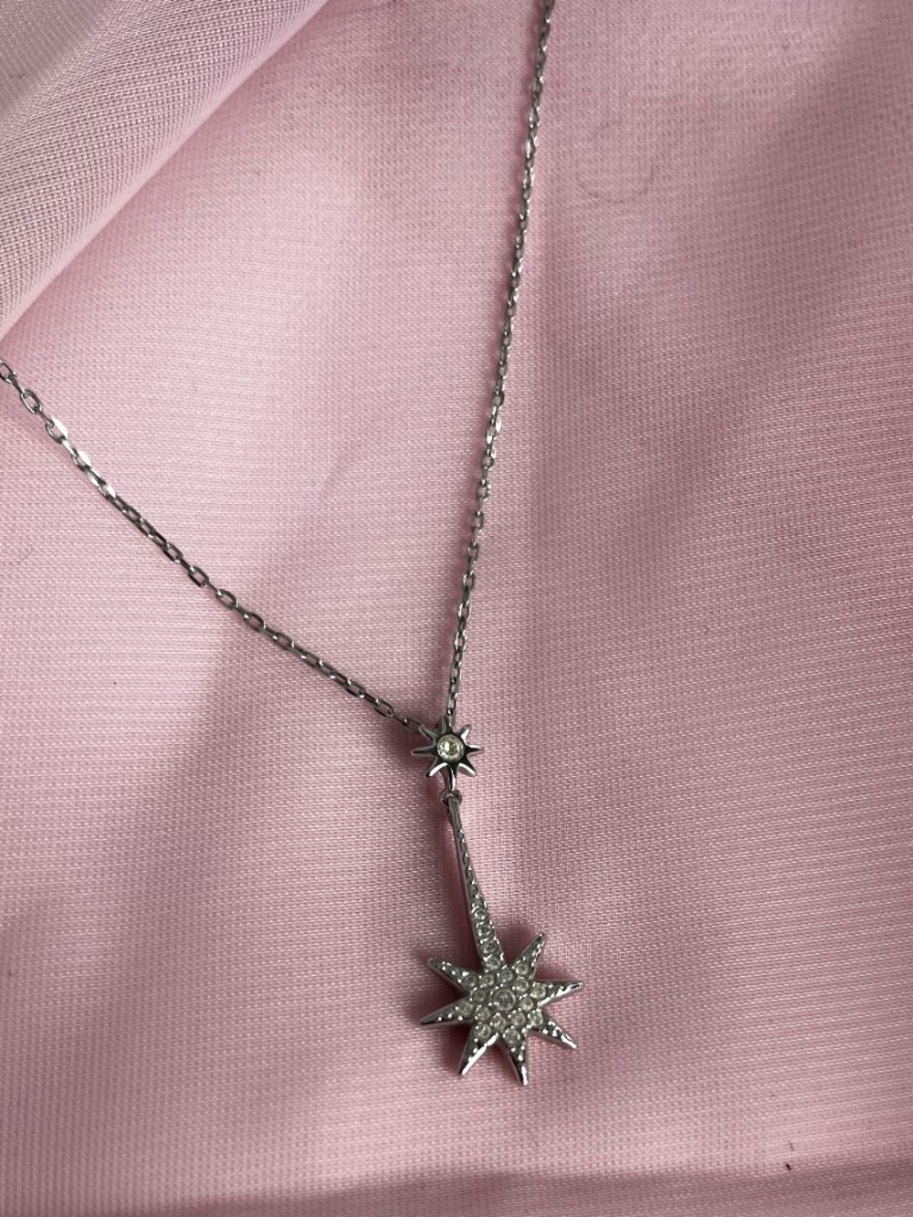 Swarovski Crystal Starburst Pendant Necklace Silver Tone Celestial North Star
